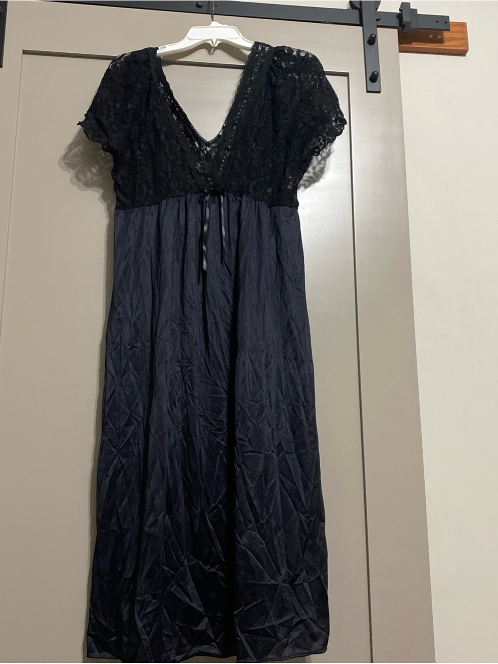 Black Lace-Top Maxi Chemise Nightgown